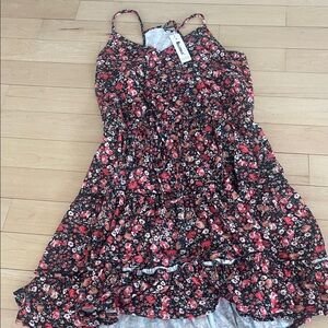 Floral Ruffle Tiered Sundress - Black with Red & Pink Roses